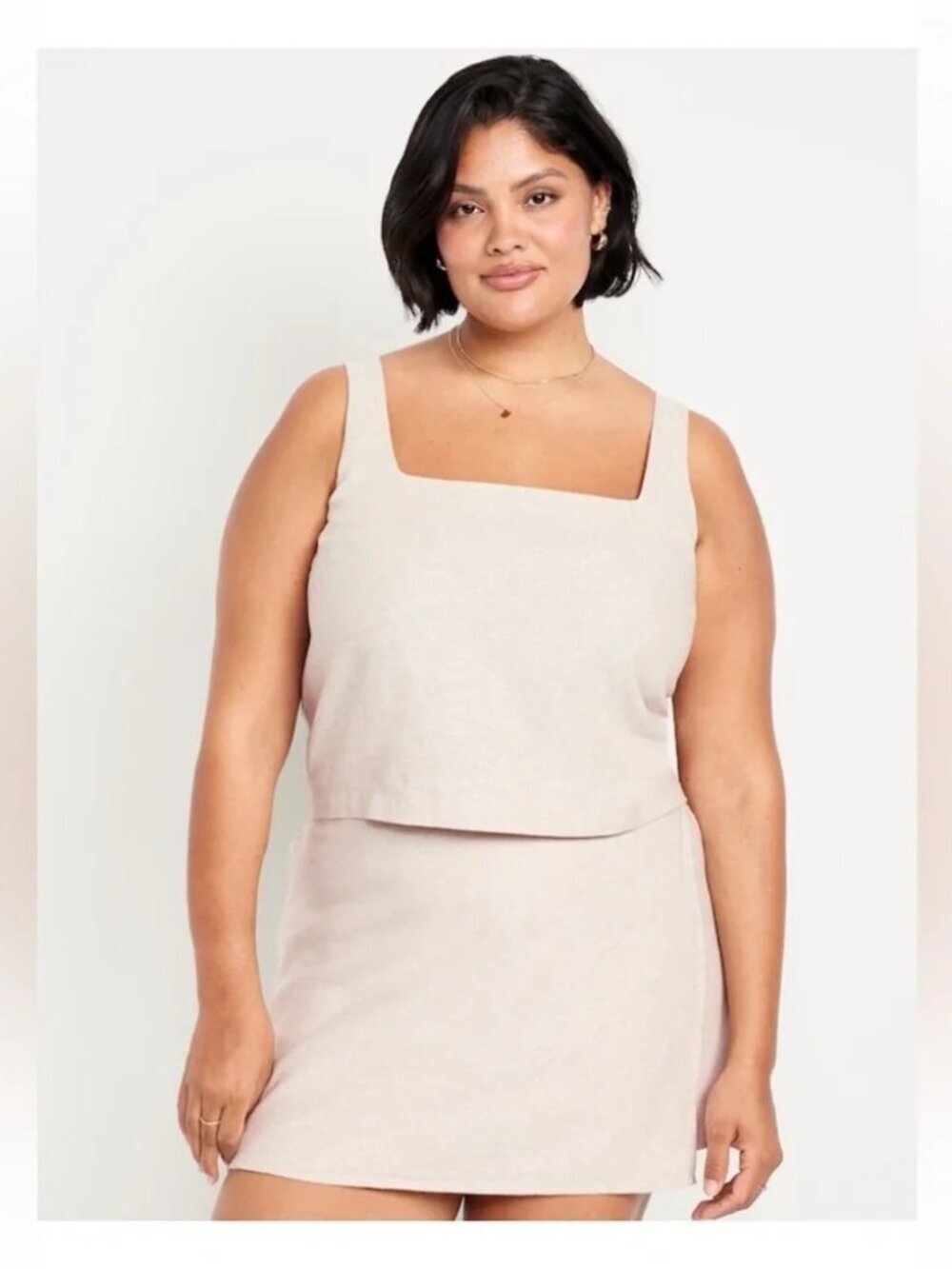 NWT Old Navy Cropped Square-Neck Linen-Blend Tank Top Size Large Preppy Minimal